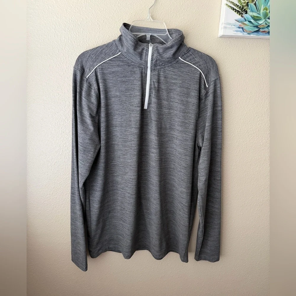 J Crew Performance Pullover Mens L Heather Gray 1/4 Zip Stretch Long Sleeve